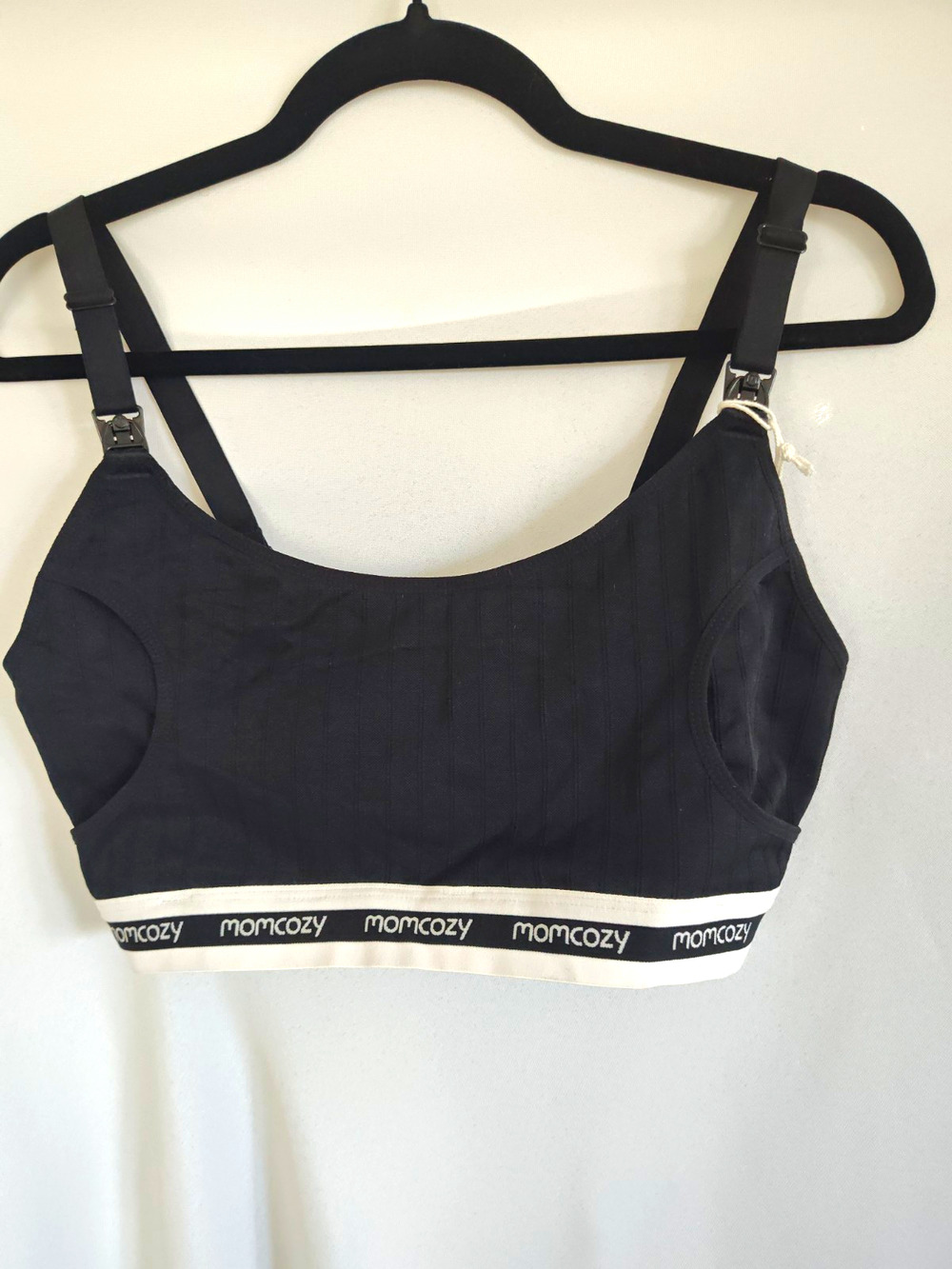 Momcozy Wireless Nursing Bra XL Black Ribbed Adjustable Straps Hook & Eye Back
